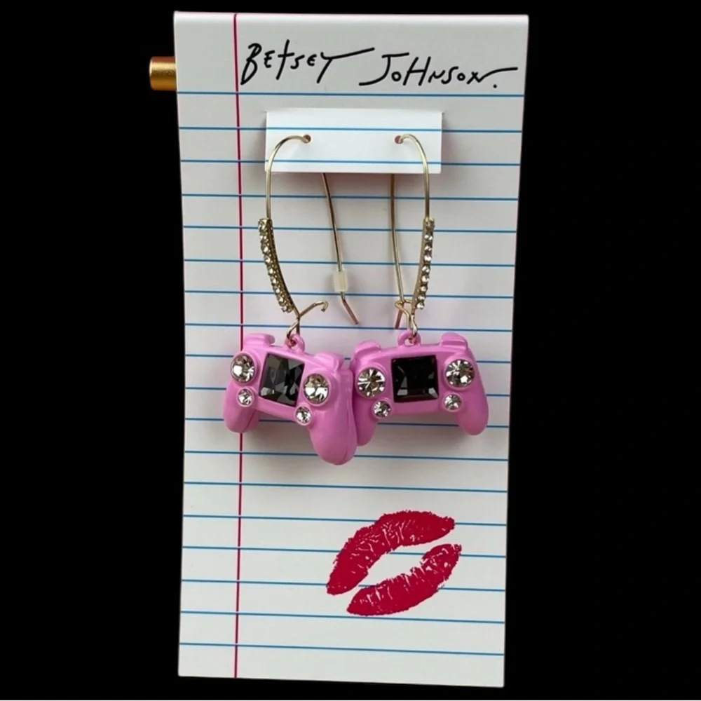 BETSEY JOHNSON 2025 Back to School Pink Video Game Hand Control Earrings NEW NWT